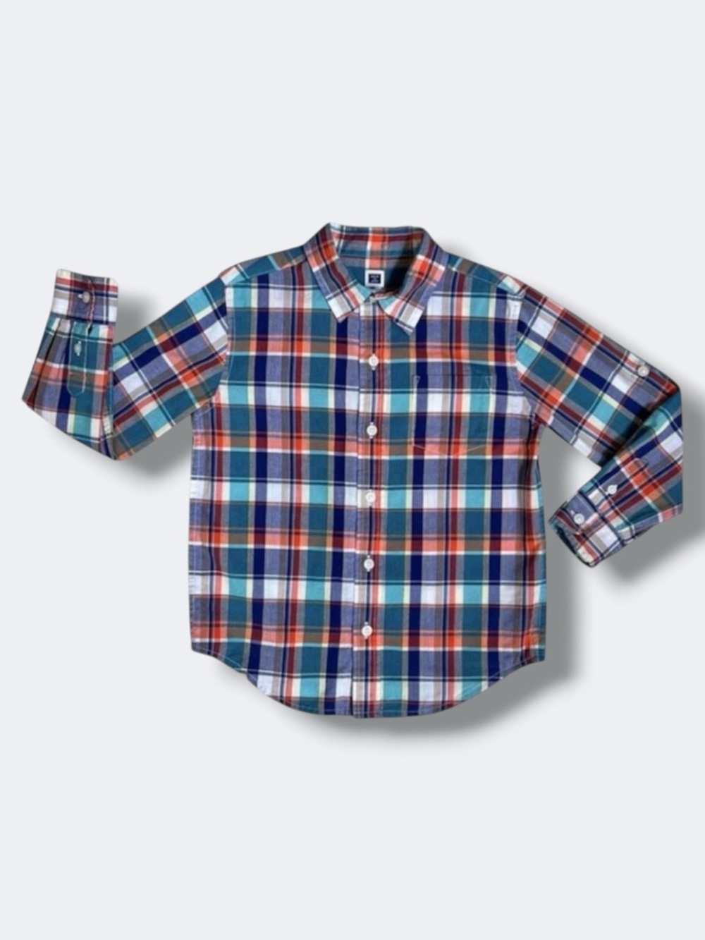 Janie and Jack Button Down Shirt Boys 4 Multicolor Plaid Roll Tab Sleeves Spring